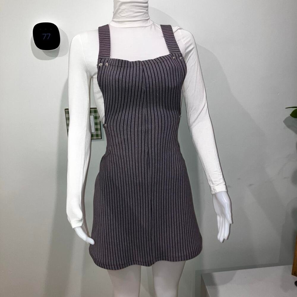 Vintage 90s y2k pinstriped pinafore overall mini dress made in italy - Picture 2 of 7